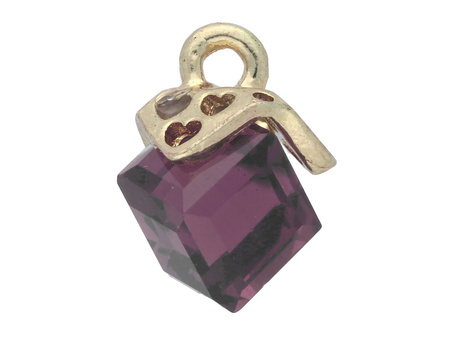 Cube / zawieszka charms / 16x12x10mm / KC Gold, Amethyst / 1szt