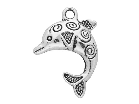 Delfin / zawieszka charms / 21x12x6mm / srebrny / 4szt