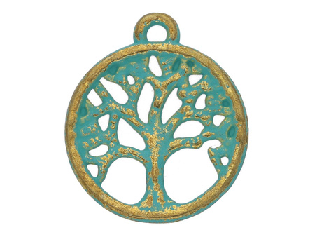 Drzewo / zawieszka charms / 18x16x1.5mm / antyczny złoty - Aqua / 4szt