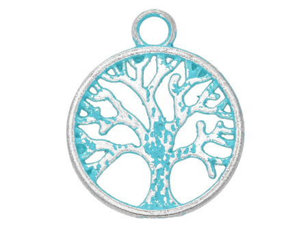 Drzewo / zawieszka charms / 24x20x1.5mm / antyczny srebrny - Aqua / 4szt