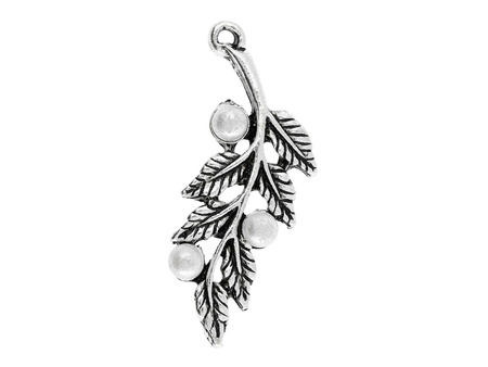 Gałązka / zawieszka charms / 3 perełki / 31x12x5mm / srebrny / 1szt