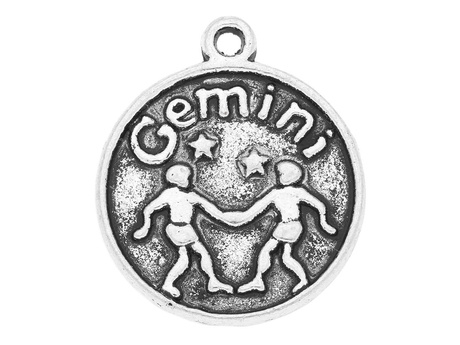 Gemini / znak zodiaku / zawieszka charms / 20x18x1.5mm / srebrny / 2szt