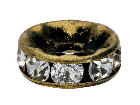 GlitteRing™ / przekładka / flat / 8mm / antyczny złoty, Crystal / otwór 1.5mm / 20szt
