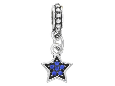 Gwiazdka Glamm™ / zawieszka charms / 6 cyrkonii / 23x9x8.5mm / srebrny, Sapphire / 1szt