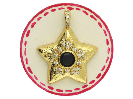 Gwiazdka z cyrkoniami / zawieszka / mosiądz pozłacany, cyrkonia / 24x19mm / złoty, czarny / 1 szt