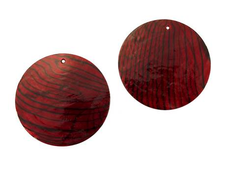 Koła z masy perłowej / czerwone w czarne fale / 35x1mm / otwór 2mm / 2szt