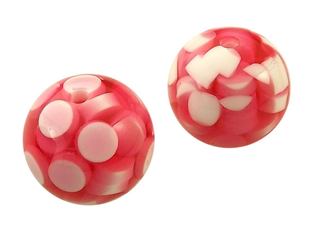 Koraliki akrylowe, różowo-białe / zatopione pastylki / kula / 24mm / otwór 3mm / 1szt