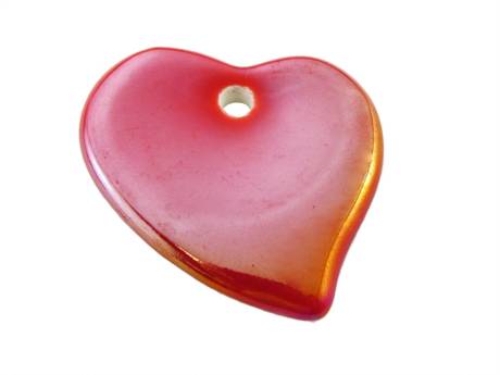 Koraliki ceramiczne duże serce, zawieszka /  czerwony opalizujący / 44x43x6mm / otwór 4mm
