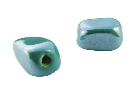 Koraliki ceramiczne / nieregularne / prostokąt / zielony / lustrzany / 14.5x9mm / otwór 2mm