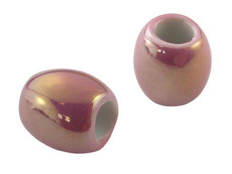 Koraliki ceramiczne / owal / różowy / opalizujący / 18x16mm / otwór 7mm
