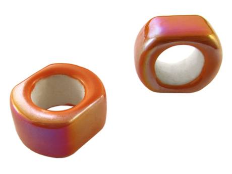 Koraliki ceramiczne, ścięty walec / pomarańczowy / opalizujący / 12x17x20mm / otwór 11mm