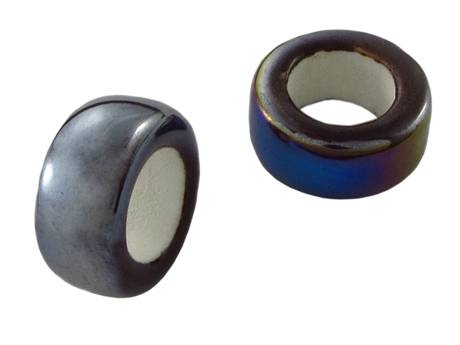 Koraliki ceramiczne, walec / brązowy / opalizujący / 9x18mm / otwór 10mm