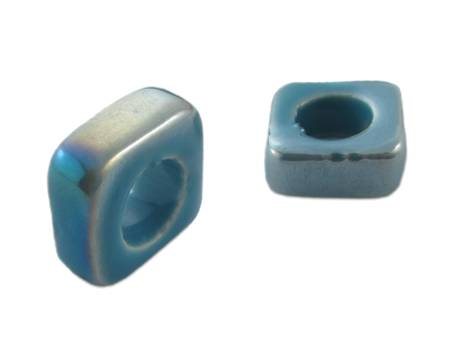 Koraliki ceramiczne, walec kwadrat / błękitny / opalizujący / 8x20mm / otwór 11mm