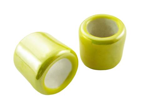 Koraliki ceramiczne walec, opalizujące / żółty / 15x17mm / otwór 10mm / 1szt