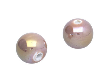 Koraliki ceramiczne z wadą / kula / 12x13mm / beżowo - różowy / opalizujący / otwór 2.5mm / 4szt