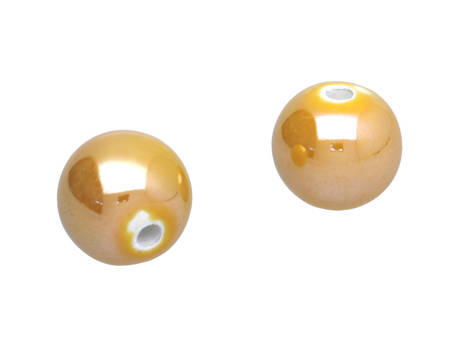 Koraliki ceramiczne z wadą / kula / 12x13mm / miodowy / opalizujący / otwór 2.5mm / 4szt