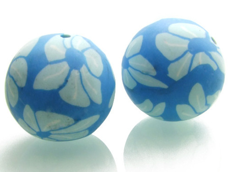 Koraliki fimo / niebiesko-białe / kula / 25mm / otwór 2mm / 2szt