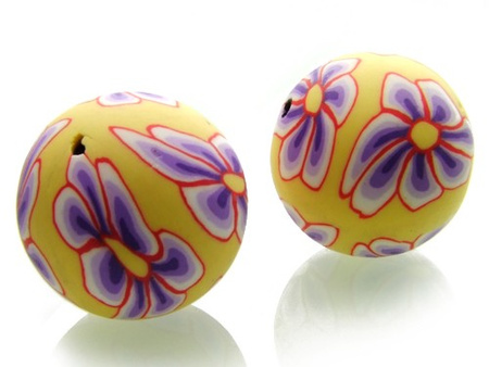 Koraliki fimo, żółto-fioletowe / kula / 25mm / otwor 2mm / 2szt