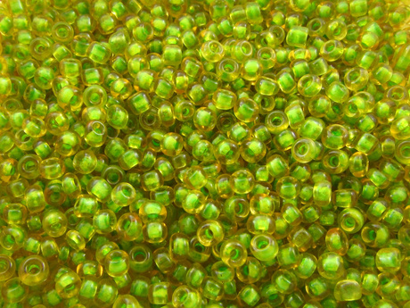 Koraliki szklane drobne, inside / Green, Lemon / 2,3mm / otwór round / 20g