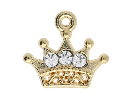 Korona Glamm™ / zawieszka charms / 3 cyrkonie / 13x14x2mm / KC Gold, Crystal / 2szt