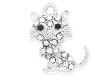 Kot Glamm™ / zawieszka charms / 21 cyrkonii / 20.5x16x4.5mm / srebrny, Crystal / 1szt