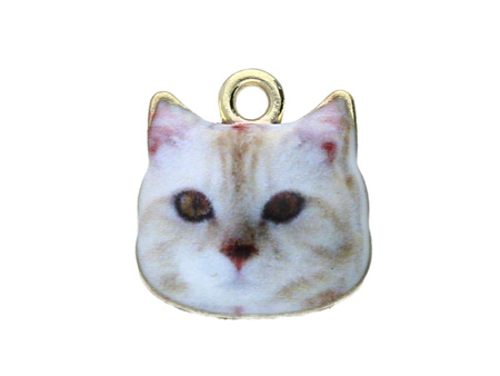Kot SweetCharm™ / zawieszka charms / 13x13mm / kolor KC Gold, biały / 2szt