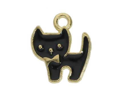 Kot w muszce SweetCharm™ / zawieszka charms / 14.5x12.5x1.3mm / kolor czarny, KC Gold / 2szt