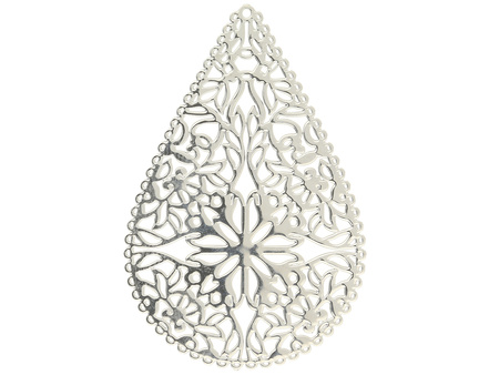 Kropla ażurowa / zawieszka / 40x21mm / mosiądz / srebrny / 1szt