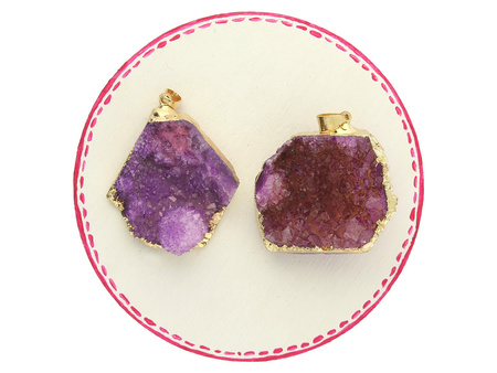 Kwarc druzy / zawieszka w okuciu / 32x28x16mm / metal / fioletowy / 1szt