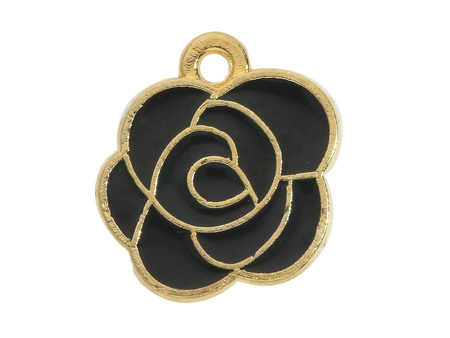 Kwiat SweetCharm™ / zawieszka charms / 16x15x1.5mm / kolor czarny, KC Gold / 2szt