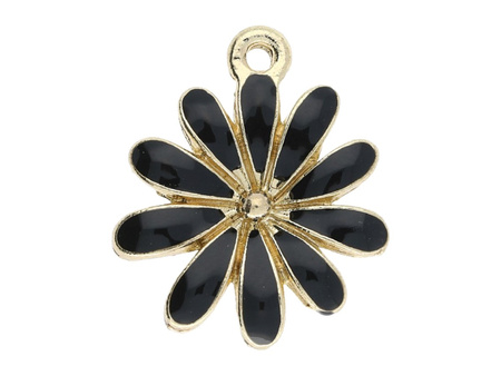Kwiat SweetCharm™ / zawieszka charms / 23x19x3mm / KC Gold, czarny / 2szt