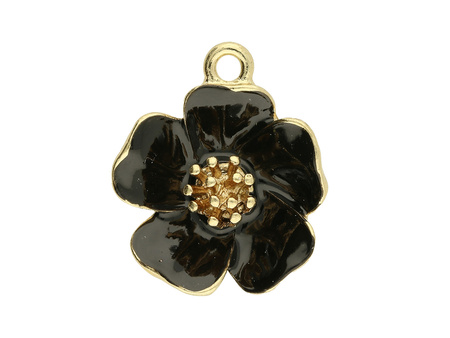 Kwiat / zawieszka /  23x20mm / metal / złoty, czarny / 1szt