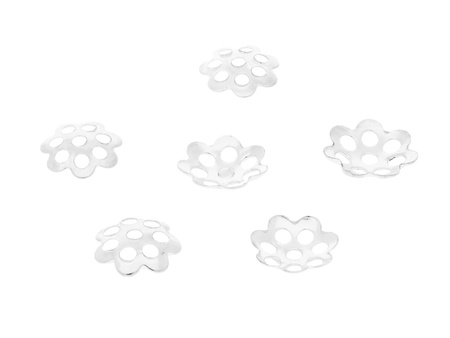 Kwiatki / nakładki na koraliki / 7.5mm / jasny srebrny / otwór 1mm / 150szt