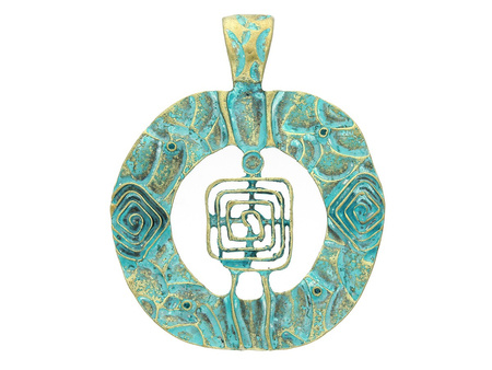 Labirynt / zawieszka / 67x56x3mm / antyczny złoty - Aqua / 1szt