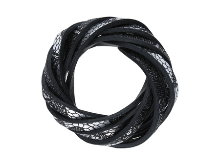 Lace™ / rzemień ekologiczny / płaski / 5x2mm / czarny, jasny srebrny / 1m