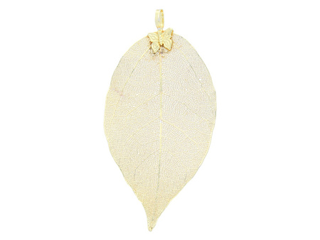 Liść ażurowy / miedziany / zawieszka / 74x38x4mm / złoty / 1szt