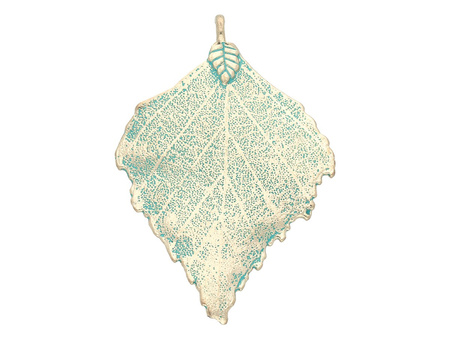 Liść brzozy / zawieszka / 73x45x4mm / antyczny złoty - Aqua / 1szt