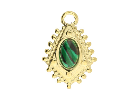 Malachit / zawieszka / 16x11mm / stal chirurgiczna / złoty / 1szt