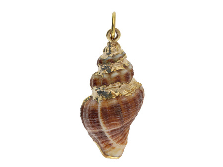 Muszelka ze złotym zdobieniem / zawieszka / brązowy / 32x18mm / 1szt