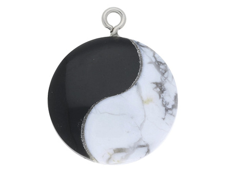 Onyks z howlitem / yin yang / zawieszka / 29x25x8mm / czarno-biały / 1szt