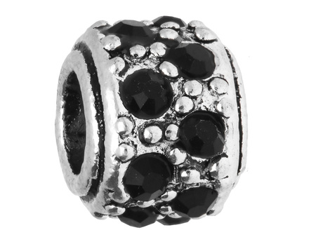 Oponka Glamm™ / przekładka / 14 cyrkonii / 7x9x9mm / srebrny, Jet / otwór 4mm / 2szt