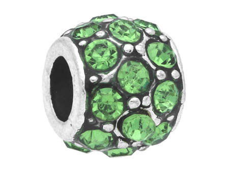 Oponka Glamm™ / przekładka / 23 cyrkonie / 8x10x10mm / srebrny, Peridot / otwór 4mm / 2szt