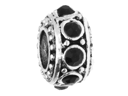 Oponka Glamm™ / przekładka / 8 cyrkonii / 5.5x10x10mm / srebrny, Jet / otwór 4.5mm / 2szt