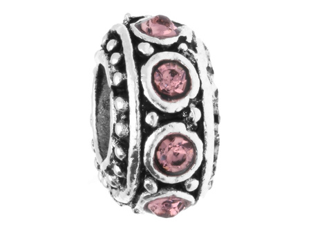 Oponka Glamm™ / przekładka / 8 cyrkonii / 5.5x10x10mm / srebrny, Rose / otwór 4.5mm / 2szt