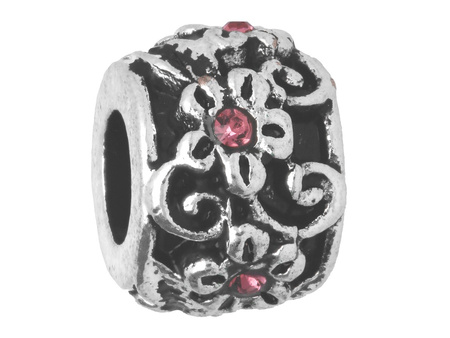 Oponka w kwiaty Glamm™ / przekładka / 6 cyrkonii / 7x10x10mm / srebrny, Pink/ otwór 4.5mm /2szt