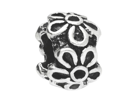 Oponka w kwiaty / przekładka / 7x11x11mm / kolor srebrny / otwór 6mm/ 2szt