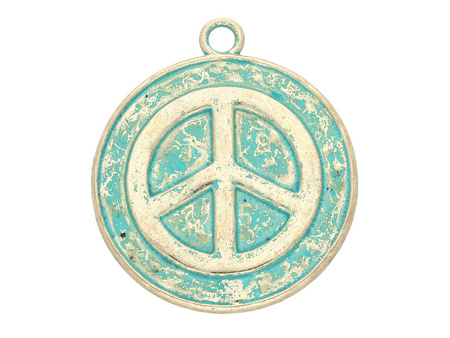 Pacyfka / zawieszka / 55x49x2.5mm / antyczny złoty - Aqua / 1szt