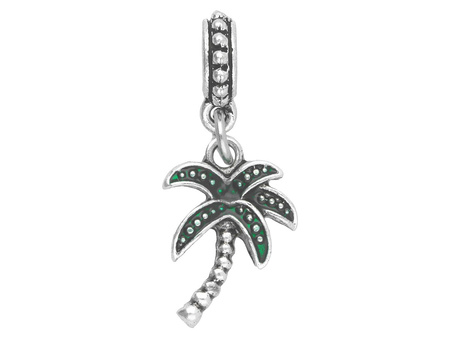Palma / zawieszka charms / 30x25.5x9mm / srebrny, zielony / 2szt