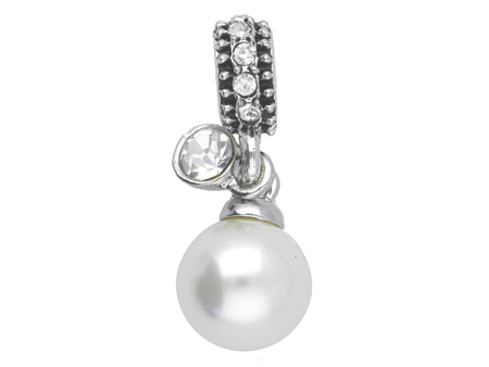 Perła Glamm™ / zawieszka charms / 11 cyrkonii / 25x10x10mm / srebrny, perłowy, Crystal / 1szt