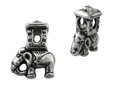 Przekładka ozdobna / modułowa / posrebrzana / słoń / 20x14x9mm / otwór 4.5mm / 2szt